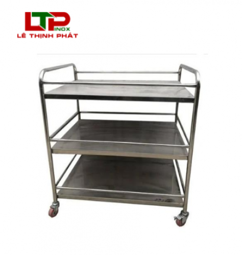 Xe Đẩy Inox 3 Tầng Có Lan Can